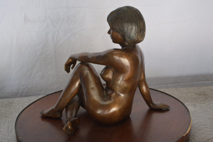 Young Lady Sitting Nude Bronze Statue Art Nude -  Size: 10"L x 18"W x 15"H.