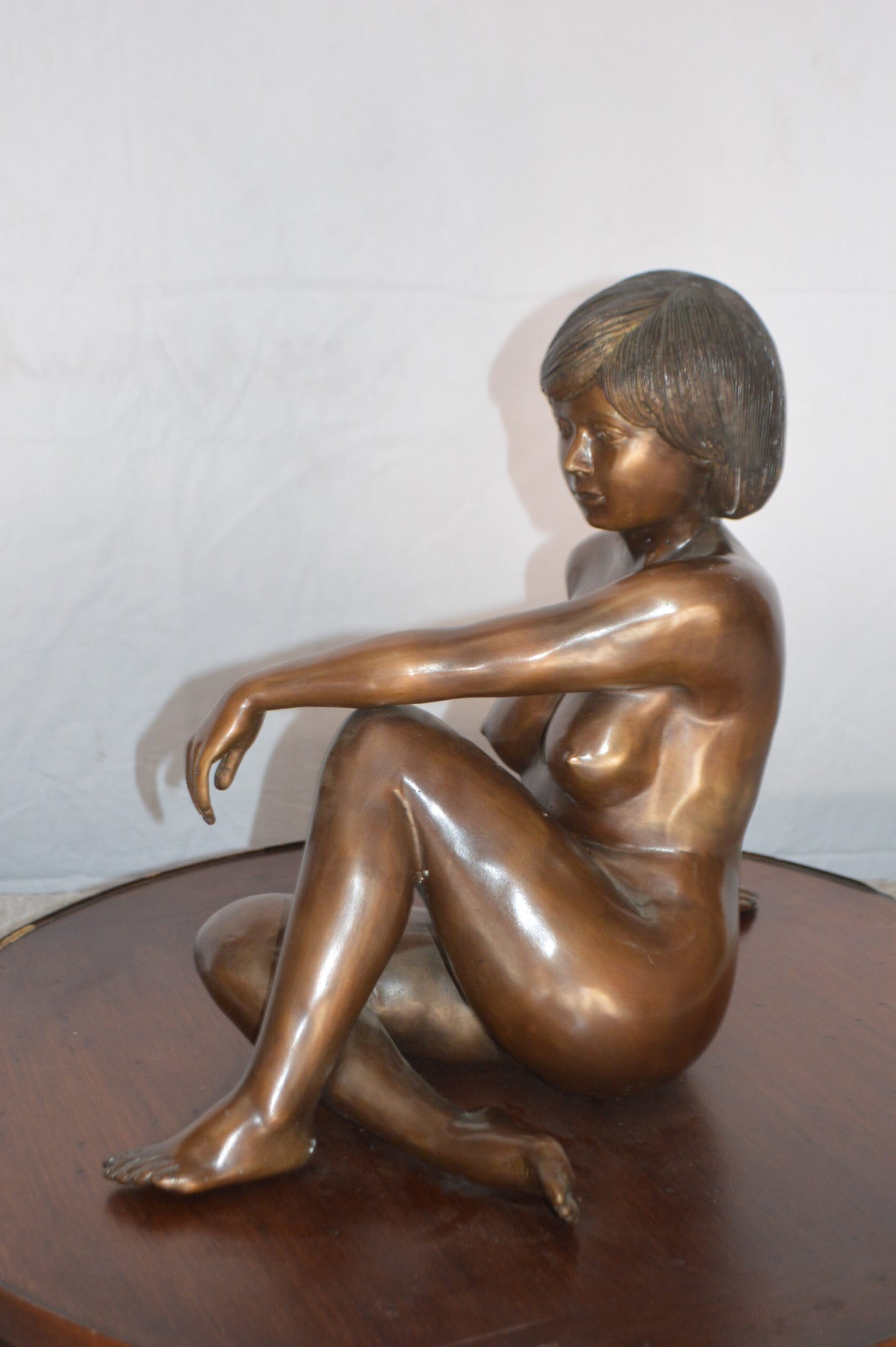 Young Lady Sitting Nude Bronze Statue Art Nude -  Size: 10"L x 18"W x 15"H.