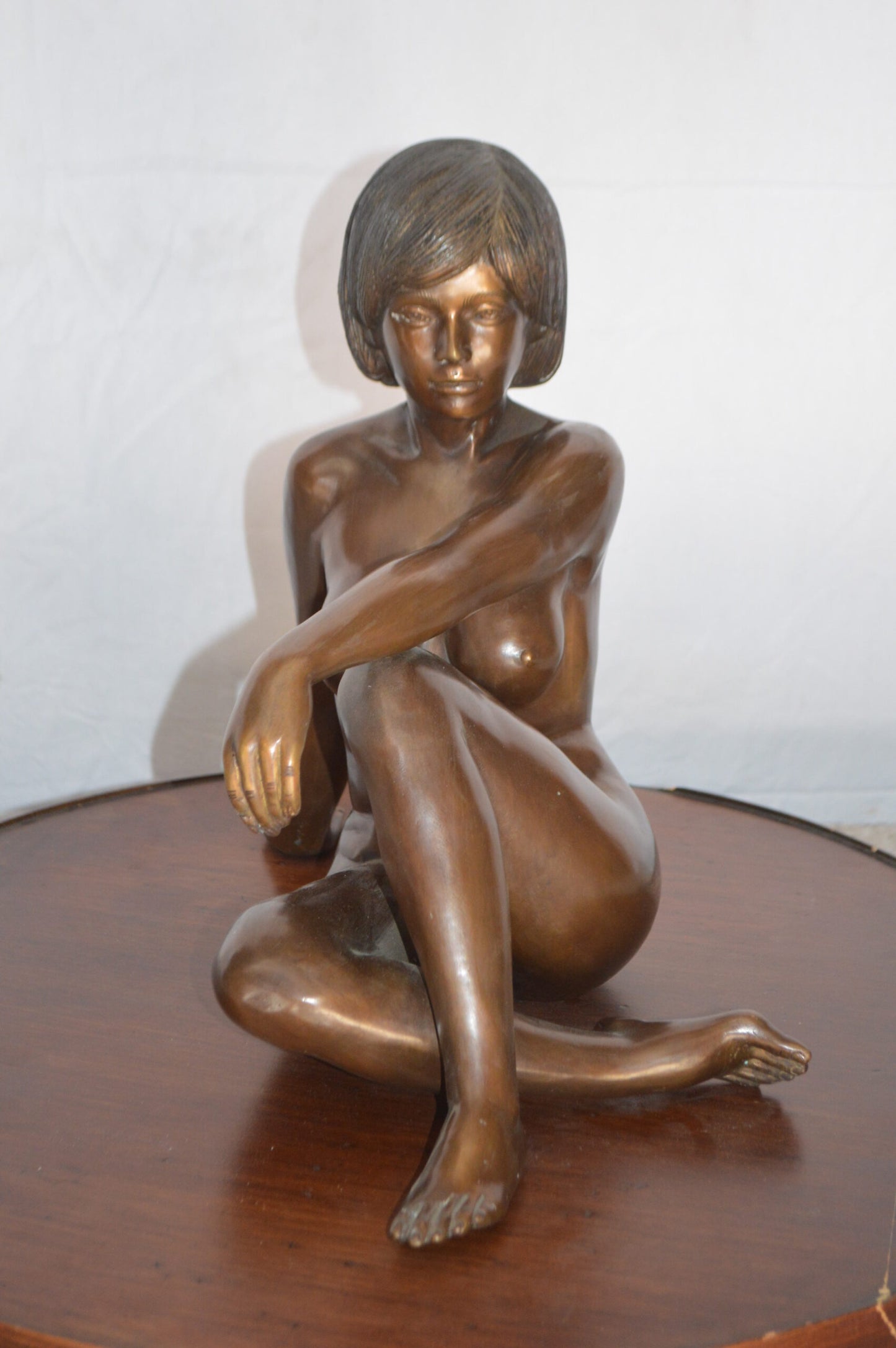Young Lady Sitting Nude Bronze Statue Art Nude -  Size: 10"L x 18"W x 15"H.