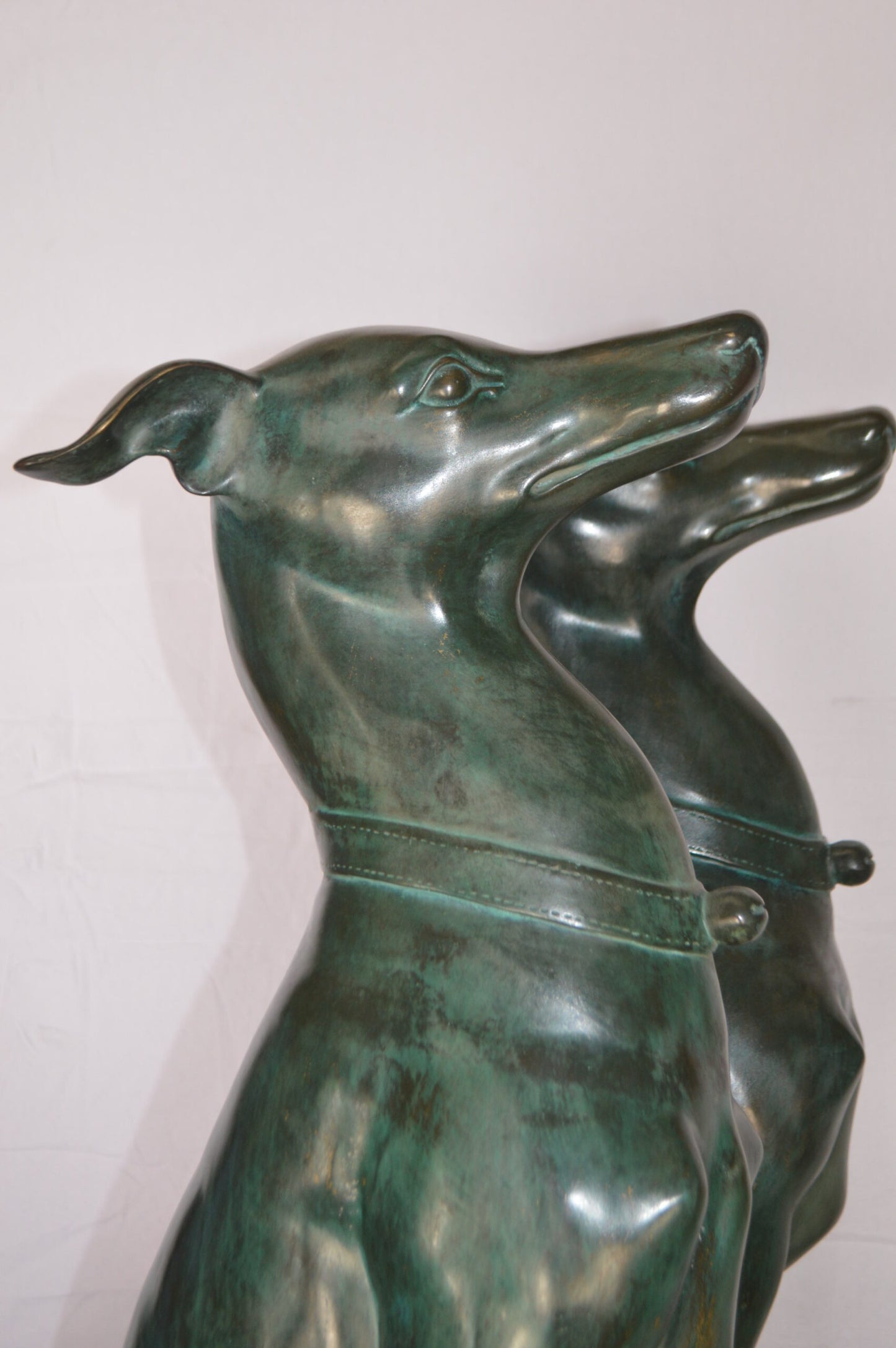 Pair of Greyhound dogs sitting Bronze Statue -  Size: 12"L x 12"W x 35"H.