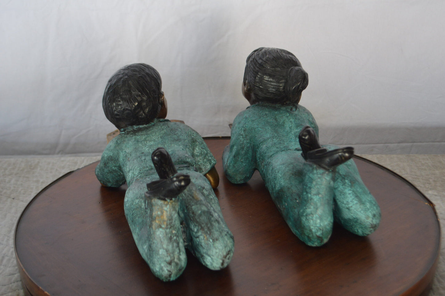 Set of a Boy and a Girl Reading a Book Bronze Statue -  Size: 16"L x 7"W x 8"H.