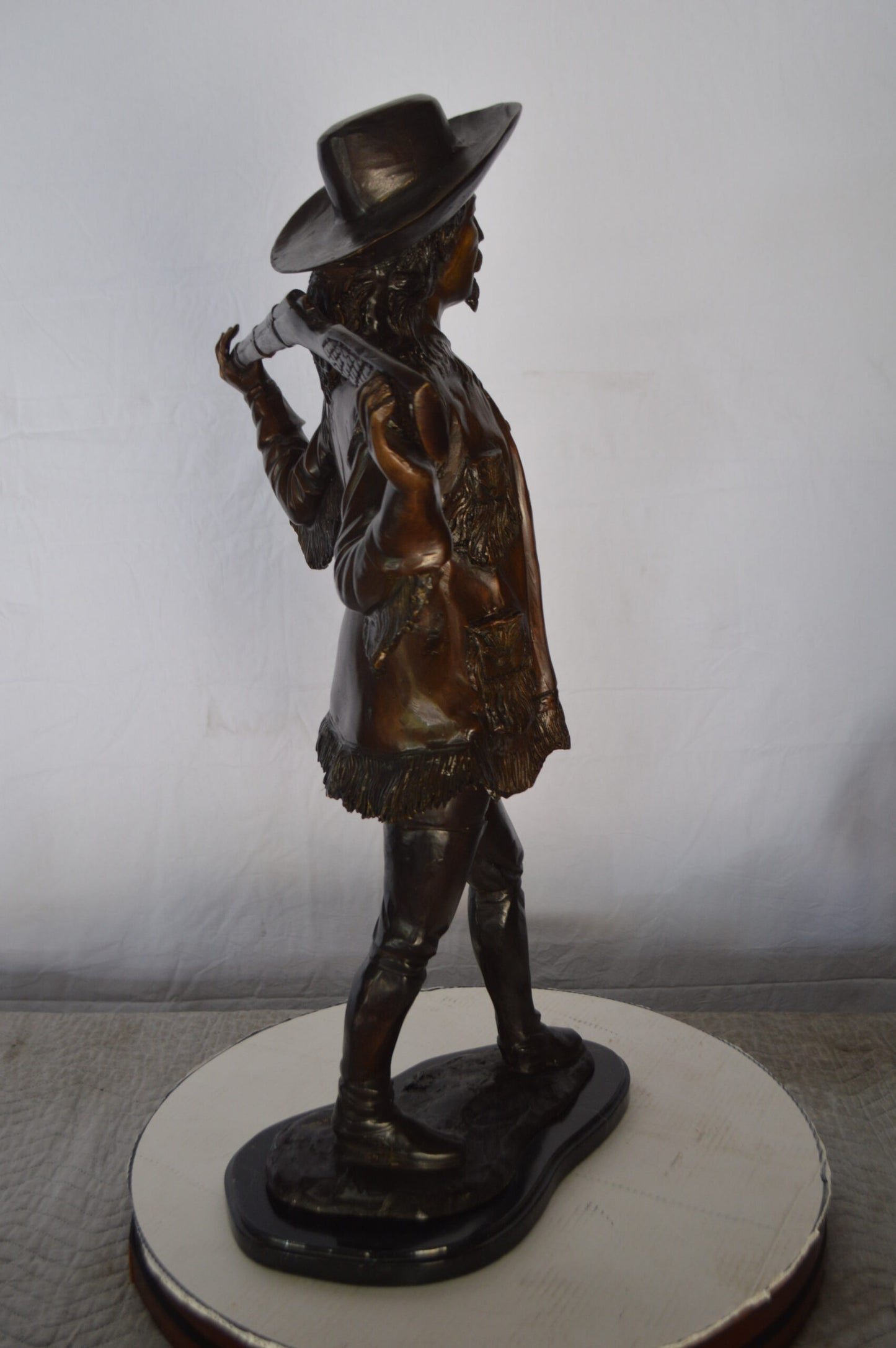 Buffalo Bill Bronze Statue mounted on Marble Base  -  Size: 19"L x 19"W x 33"H.