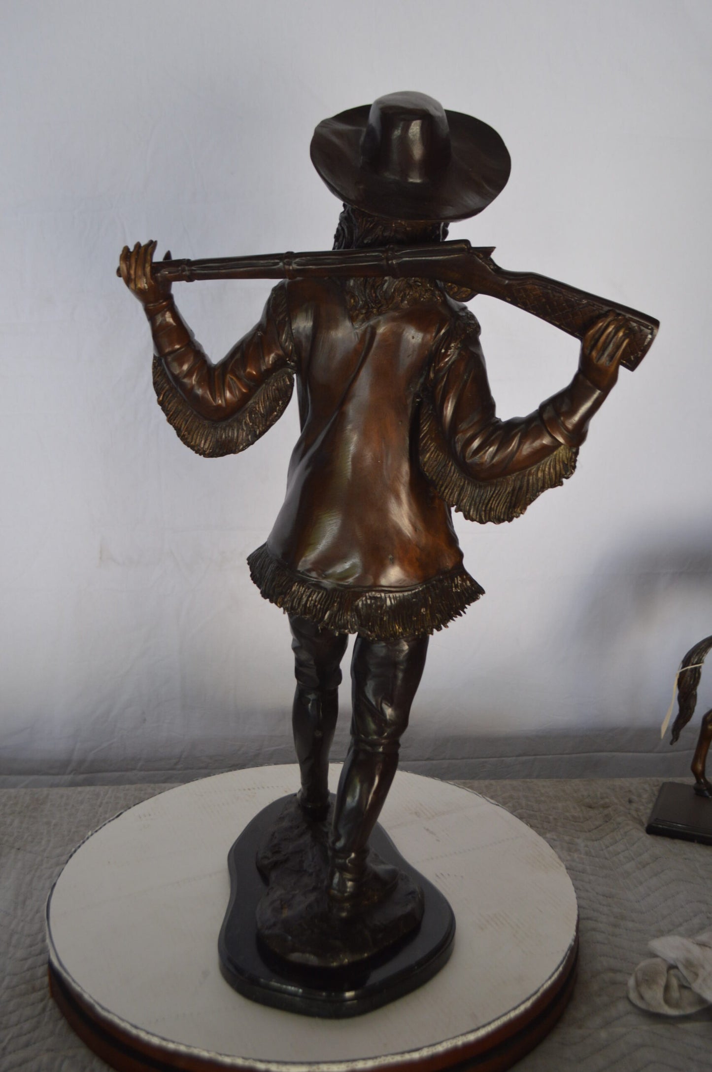 Buffalo Bill Bronze Statue mounted on Marble Base  -  Size: 19"L x 19"W x 33"H.