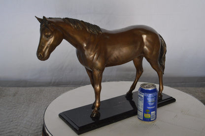 Horse Standing Bronze Statue Mounted on Marble Base -  Size: 19"L x 5"W x 13"H.