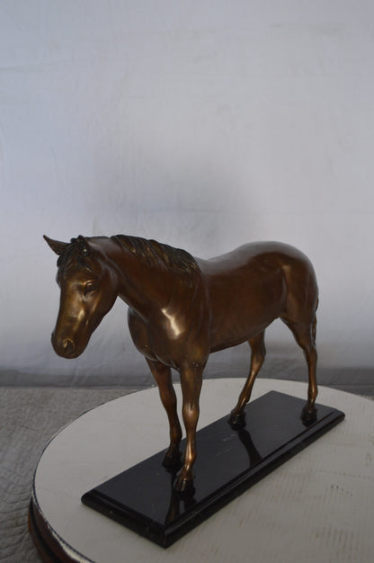 Horse Standing Bronze Statue Mounted on Marble Base -  Size: 19"L x 5"W x 13"H.