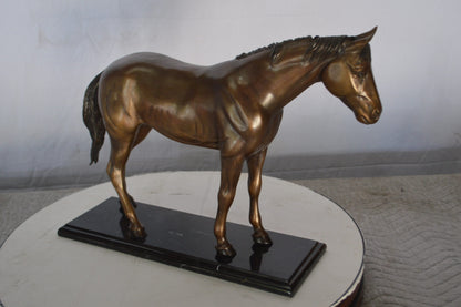 Horse Standing Bronze Statue Mounted on Marble Base -  Size: 19"L x 5"W x 13"H.