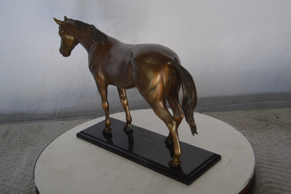 Horse Standing Bronze Statue Mounted on Marble Base -  Size: 19"L x 5"W x 13"H.
