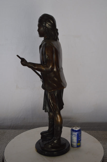 Geronimo Bronze Statue Mounted on a Marble Base -  Size: 10"L x 8"W x 31"H.