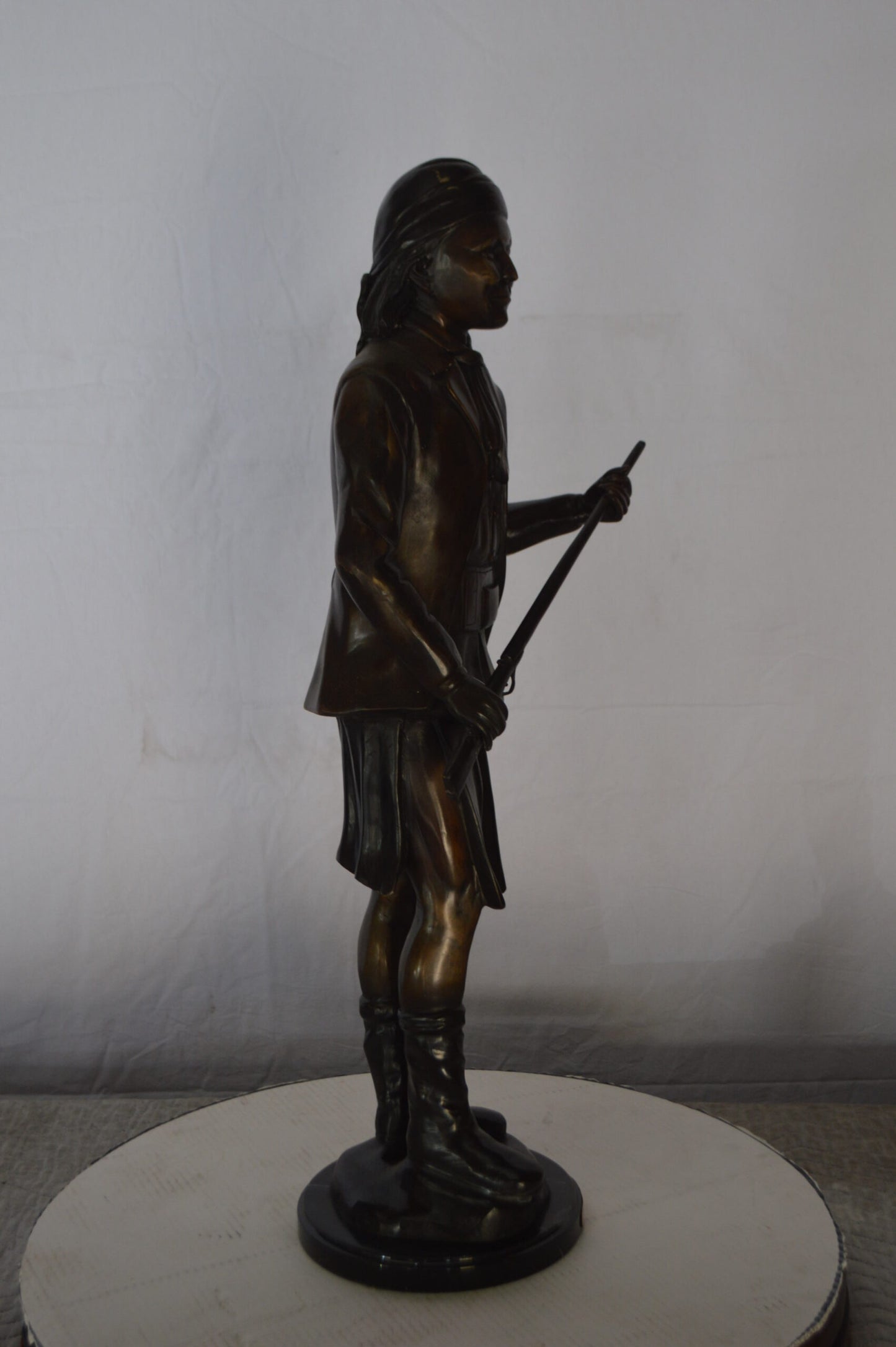 Geronimo Bronze Statue Mounted on a Marble Base -  Size: 10"L x 8"W x 31"H.