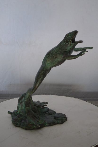 Frog Jumping  Bronze Statue Fountain -  Size: 11"L x 13"W x 16"H.