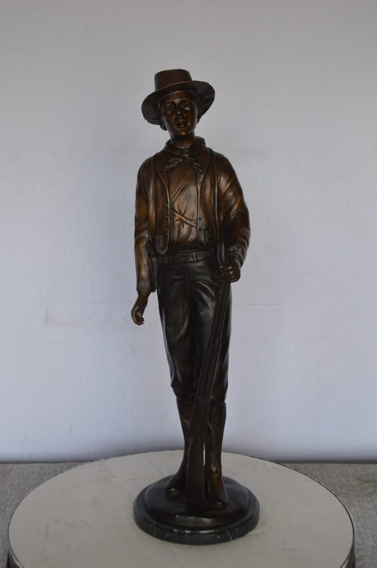 Billy the Kid Bronze Statue mounted on Marble Base -  Size: 11"L x 9"W x 31"H.
