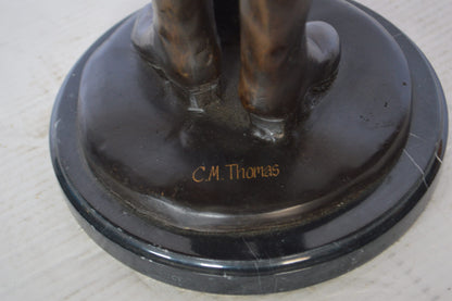 Billy the Kid Bronze Statue mounted on Marble Base -  Size: 11"L x 9"W x 31"H.