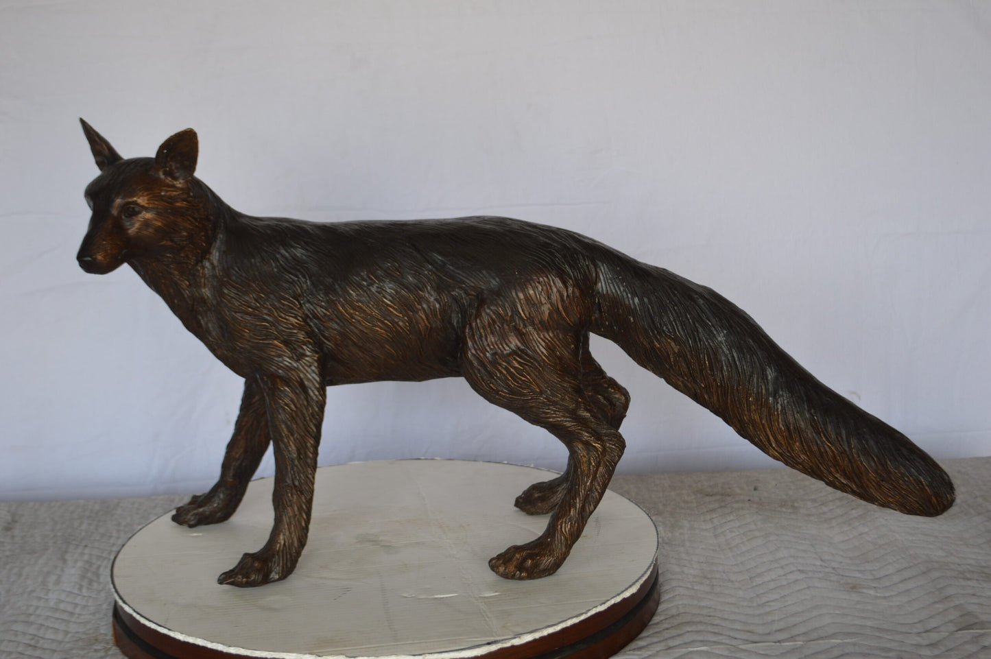 Fox Standing Bronze Statue -  Size: 36"L x 11"W x 19"H.