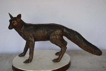 Fox Standing Bronze Statue -  Size: 36"L x 11"W x 19"H.