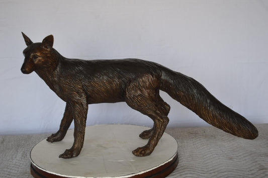 Fox Standing Bronze Statue -  Size: 36"L x 11"W x 19"H.