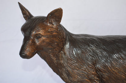 Fox Standing Bronze Statue -  Size: 36"L x 11"W x 19"H.