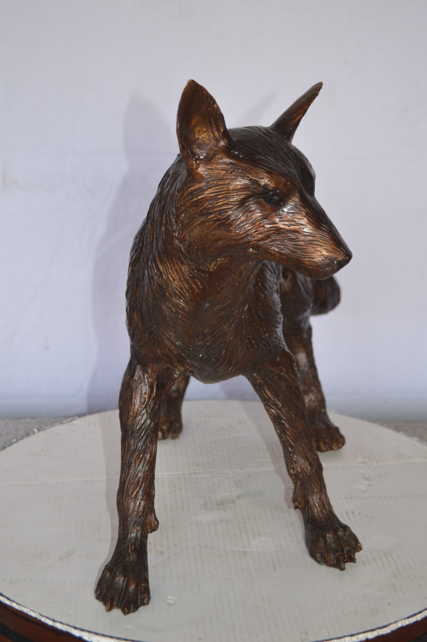 Fox Standing Bronze Statue -  Size: 36"L x 11"W x 19"H.