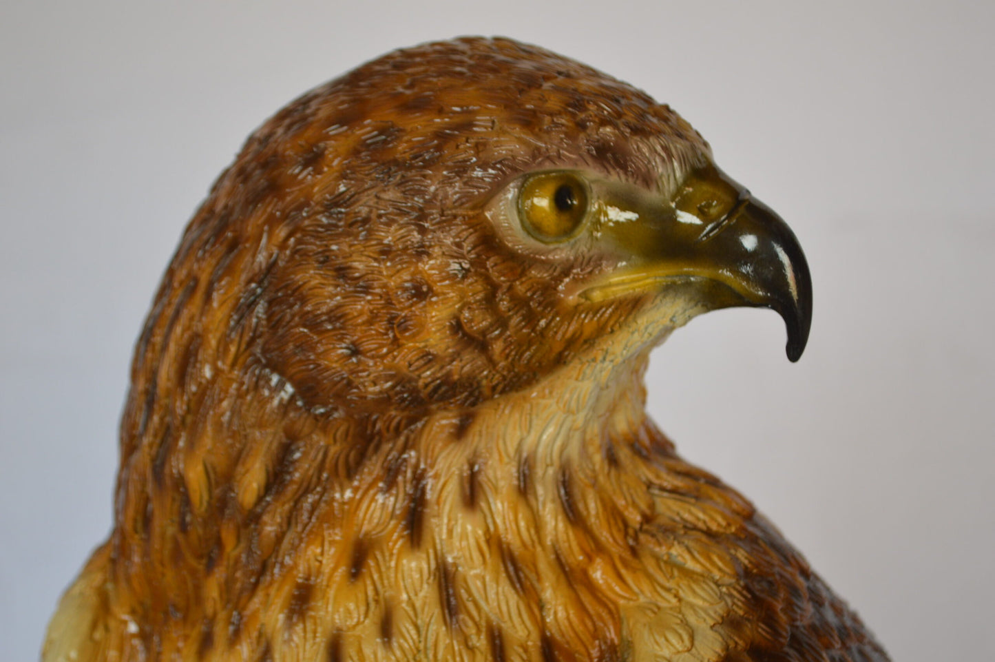 Hawk Bronze Statue standing on Stump on Marble -  Size: 12"L x 15"W x 29"H.