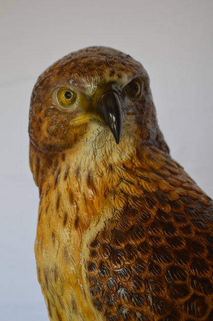 Hawk Bronze Statue standing on Stump on Marble -  Size: 12"L x 15"W x 29"H.