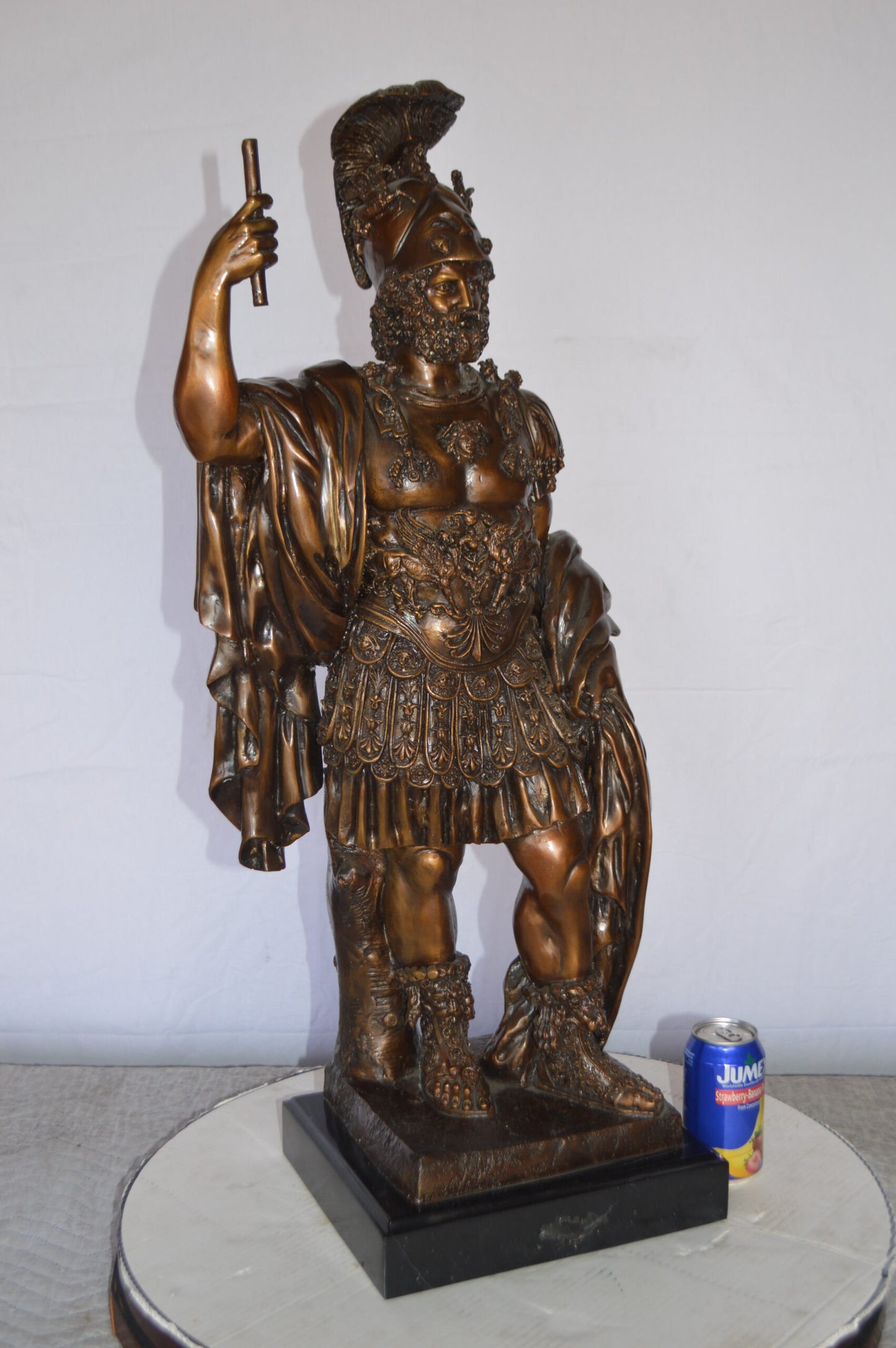 Mars Ultor Bronze Statue Mounted on a Marble Base -  Size: 14"L x 11"W x 34"H.