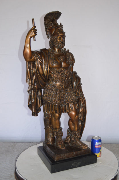 Mars Ultor Bronze Statue Mounted on a Marble Base -  Size: 14"L x 11"W x 34"H.