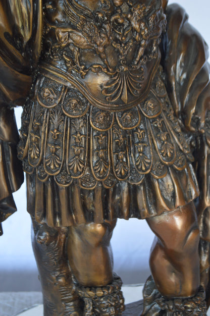 Mars Ultor Bronze Statue Mounted on a Marble Base -  Size: 14"L x 11"W x 34"H.