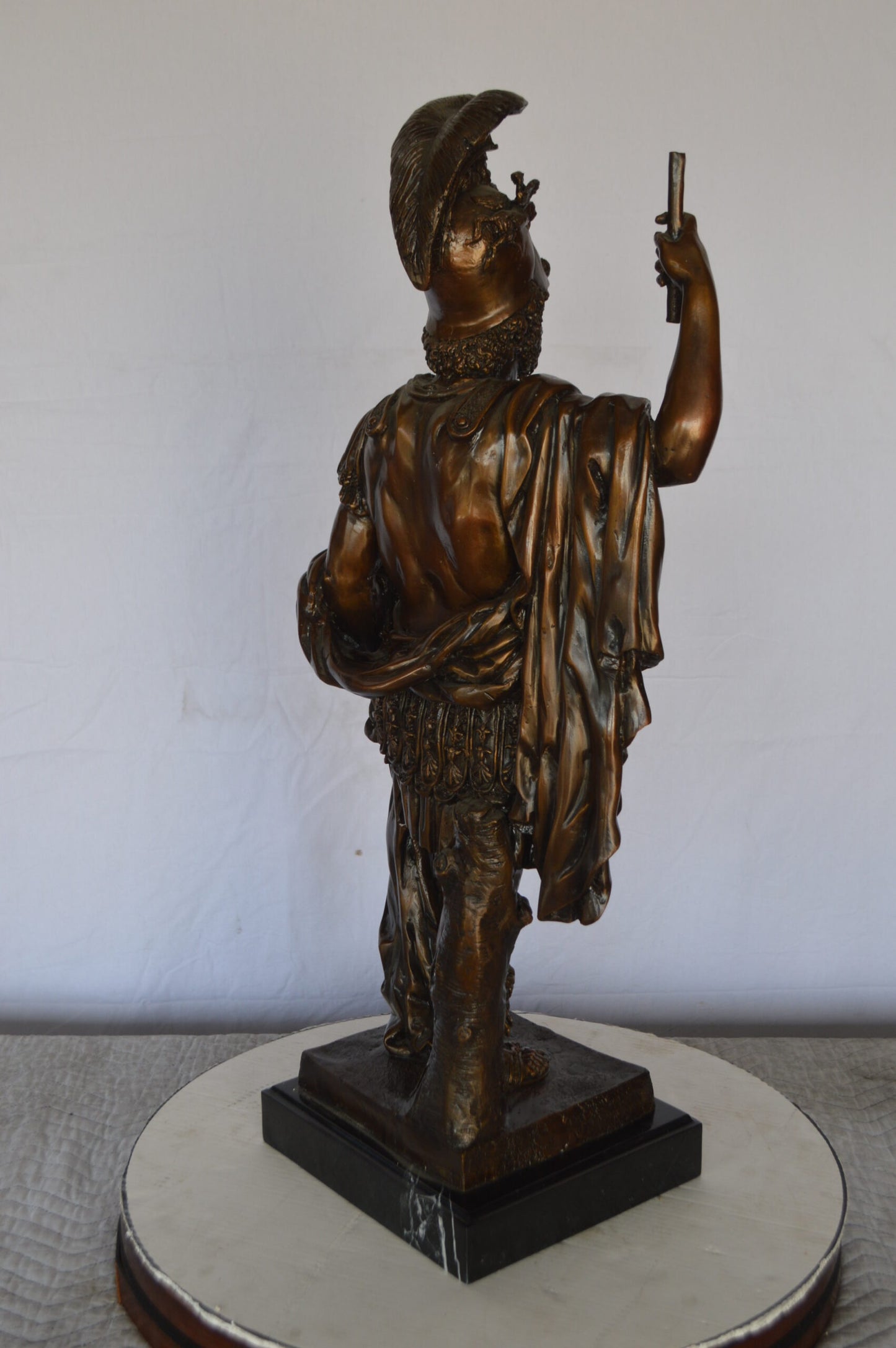 Mars Ultor Bronze Statue Mounted on a Marble Base -  Size: 14"L x 11"W x 34"H.