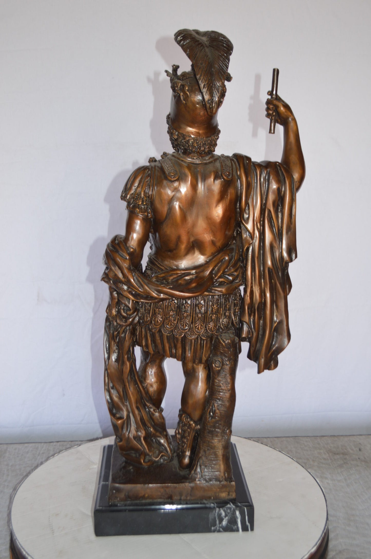 Mars Ultor Bronze Statue Mounted on a Marble Base -  Size: 14"L x 11"W x 34"H.