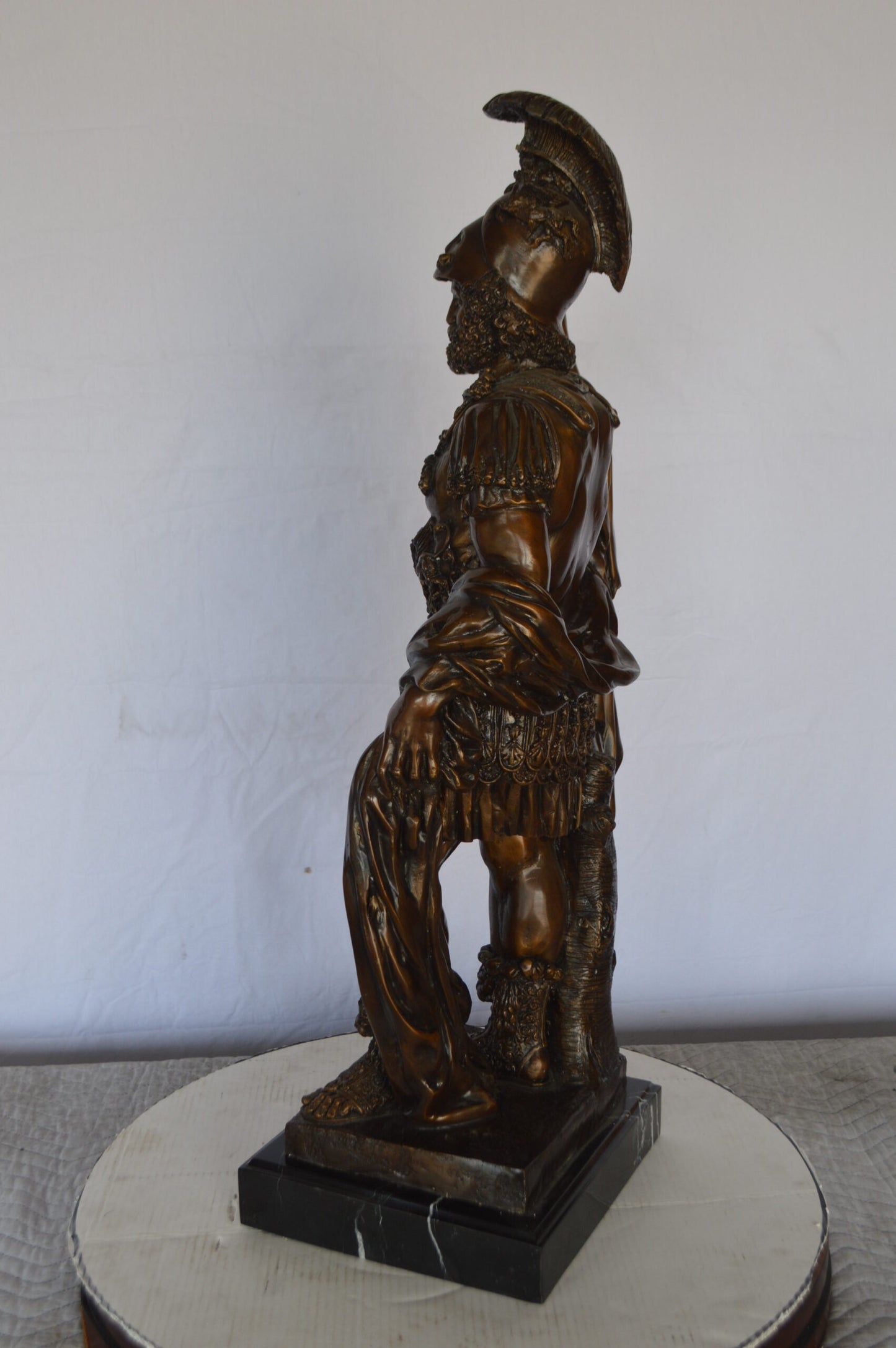 Mars Ultor Bronze Statue Mounted on a Marble Base -  Size: 14"L x 11"W x 34"H.