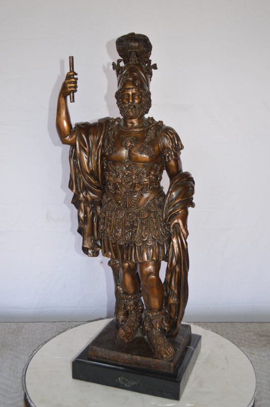 Mars Ultor Bronze Statue Mounted on a Marble Base -  Size: 14"L x 11"W x 34"H.