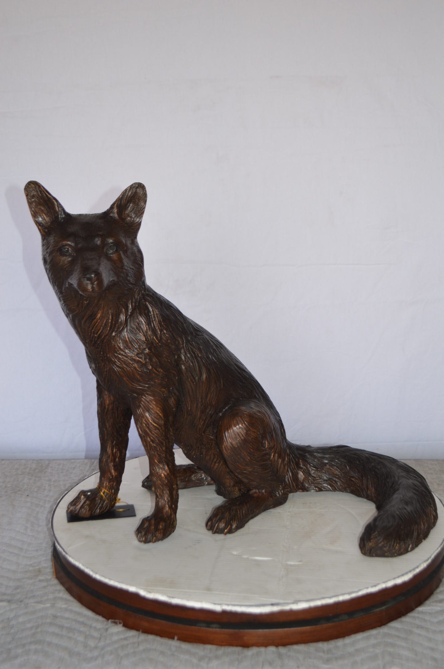 Fox Sitting Bronze Statue -  Size: 23"L x 17"W x 20"H.