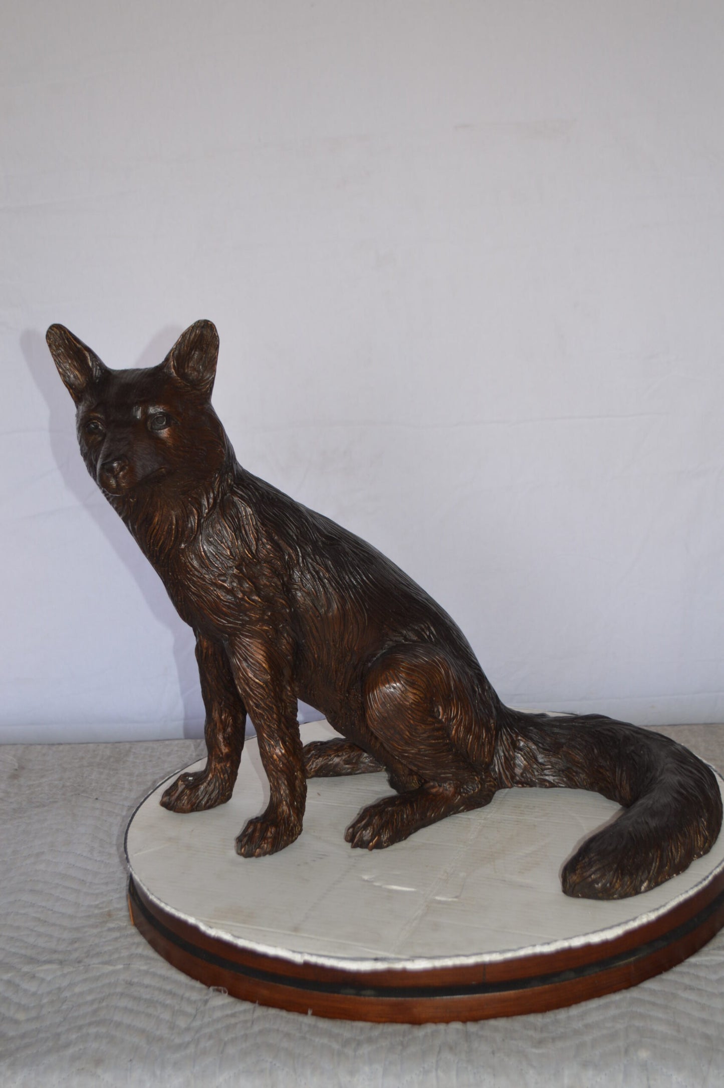 Fox Sitting Bronze Statue -  Size: 23"L x 17"W x 20"H.