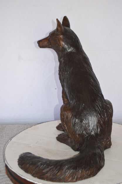 Fox Sitting Bronze Statue -  Size: 23"L x 17"W x 20"H.