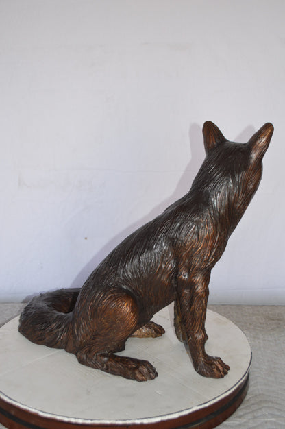 Fox Sitting Bronze Statue -  Size: 23"L x 17"W x 20"H.