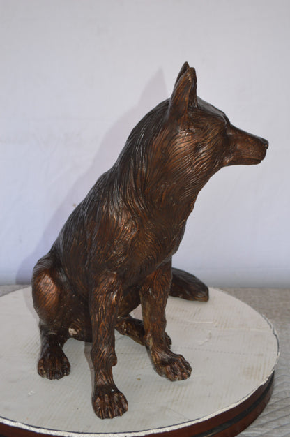 Fox Sitting Bronze Statue -  Size: 23"L x 17"W x 20"H.