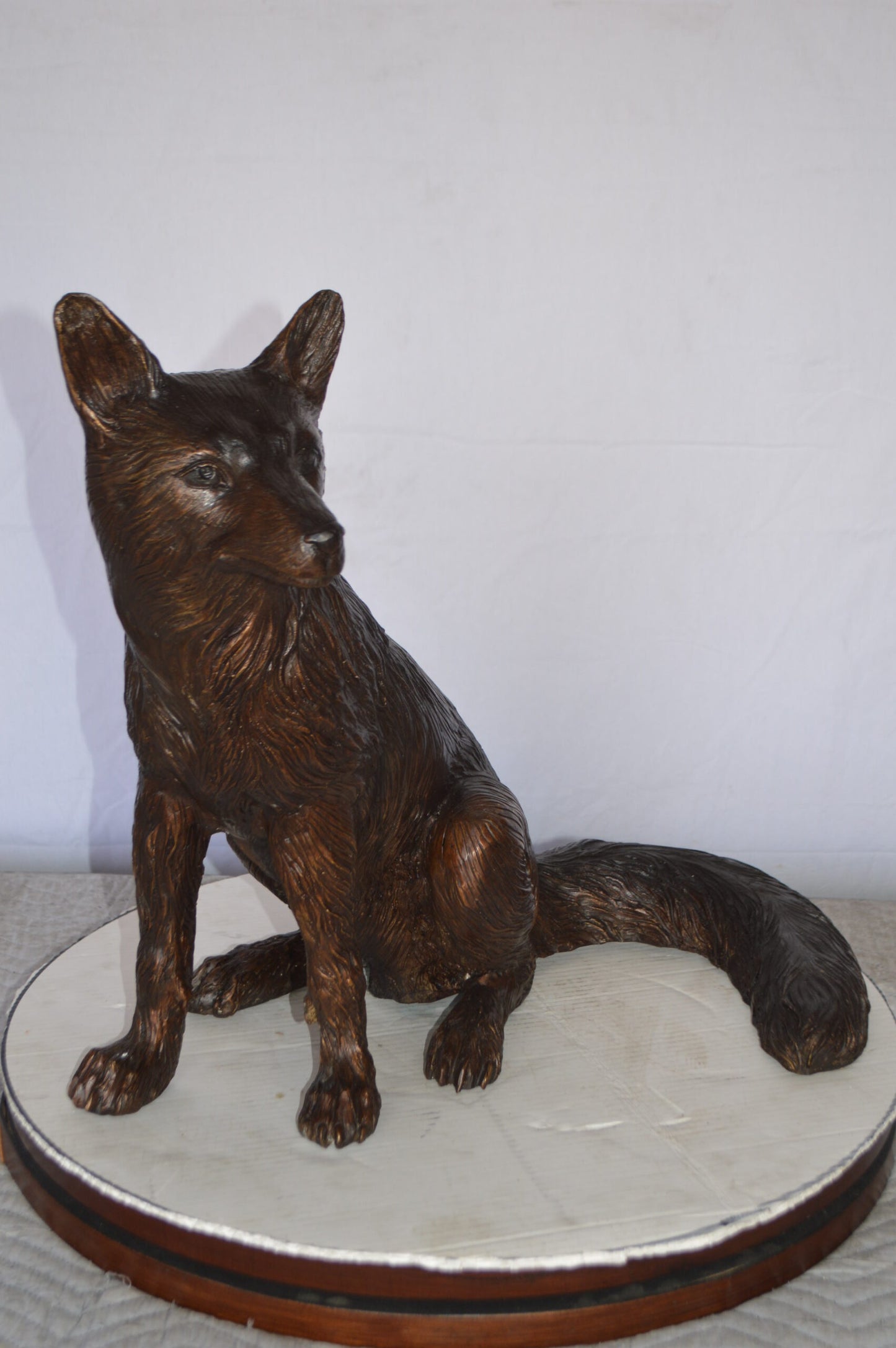 Fox Sitting Bronze Statue -  Size: 23"L x 17"W x 20"H.