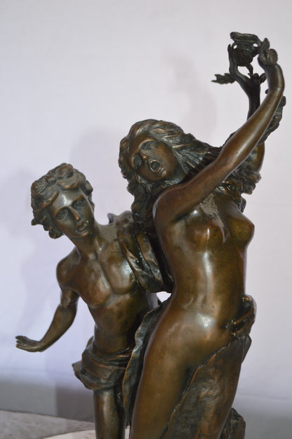 Young Lovers Bronze Statue Art Nude -  Size: 13"L x 10"W x 22"H.