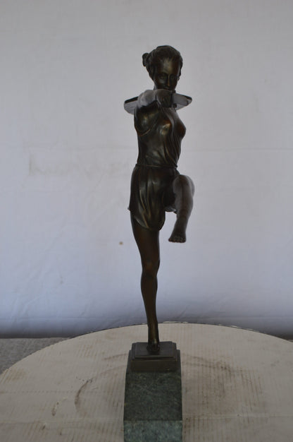 Woman Fighter with Sword Bronze Statue -  Size: 19"L x 5"W x 20"H.