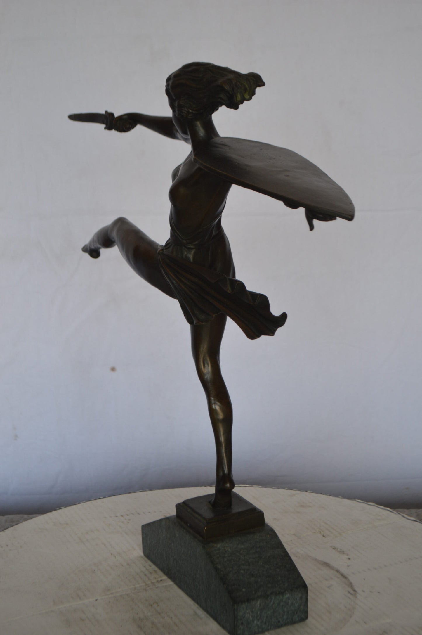 Woman Fighter with Sword Bronze Statue -  Size: 19"L x 5"W x 20"H.
