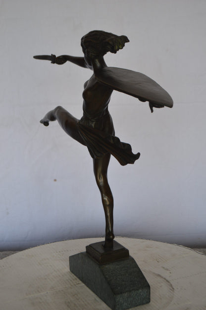 Woman Fighter with Sword Bronze Statue -  Size: 19"L x 5"W x 20"H.