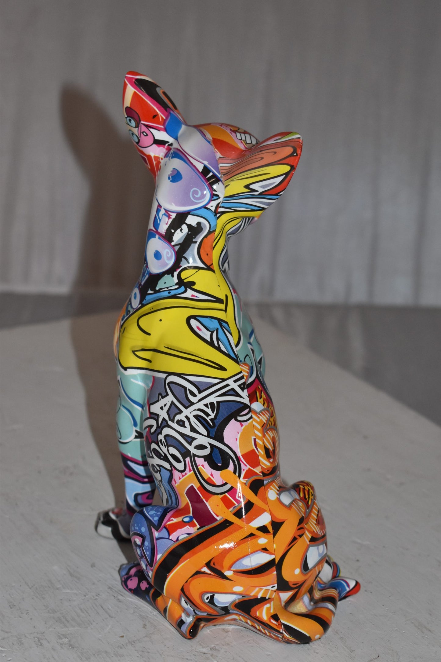 Modern Art Graffiti Sitting Chihuahua Statue Made of Resin Size: 8" x 5" x 10"H