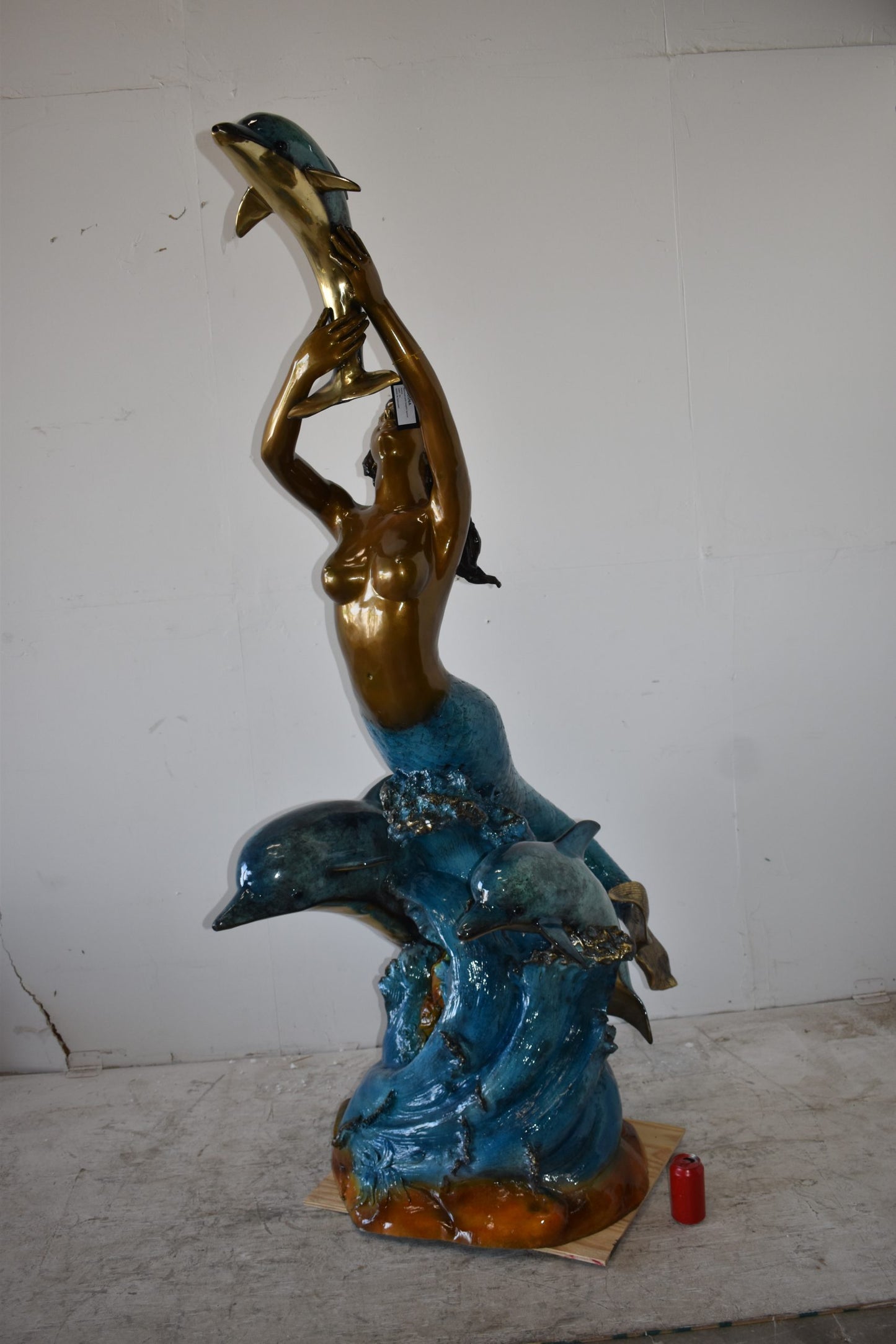 Mermaid W Three Dolphins Fountain Enameled Bronze Statue Size: 34" x 41" x 83"H