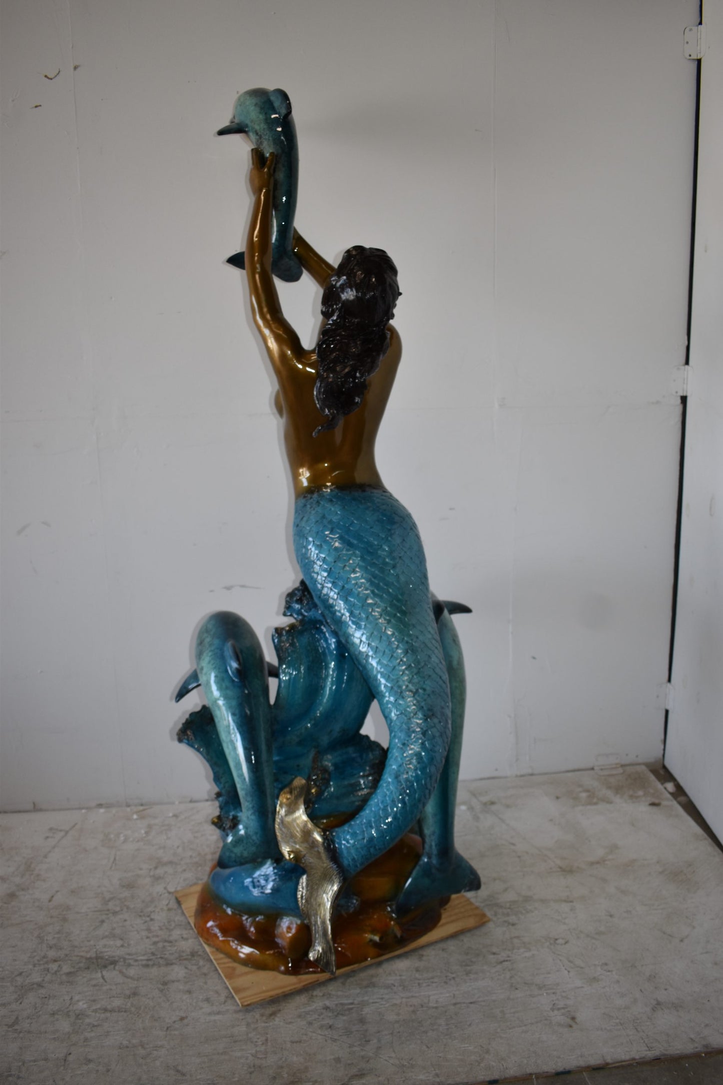 Mermaid W Three Dolphins Fountain Enameled Bronze Statue Size: 34" x 41" x 83"H
