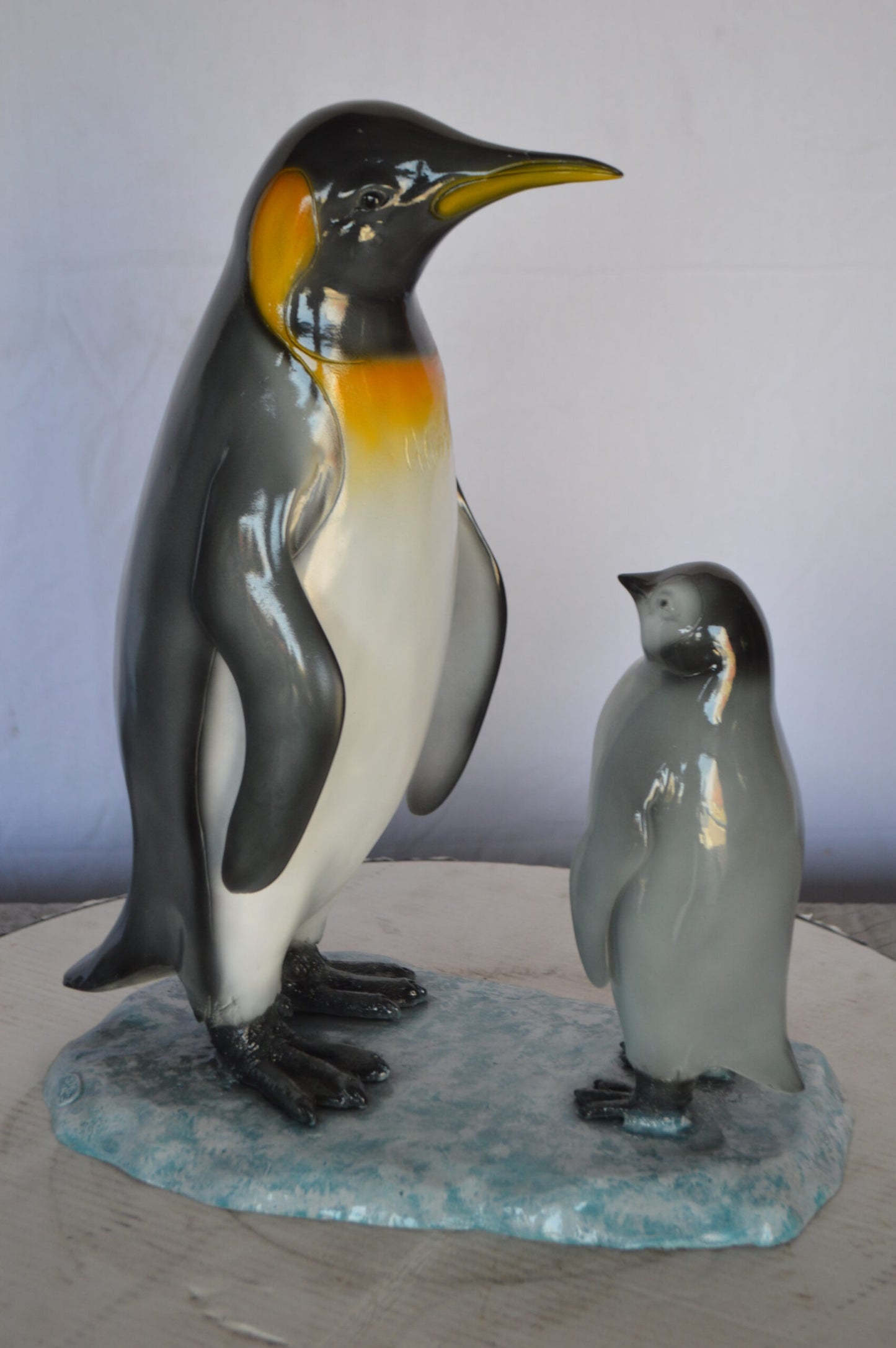 Penguin and Her Baby Standing Bronze Statue -  Size: 14"L x 9"W x 19"H.