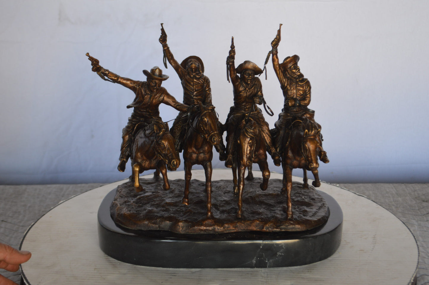 Coming Thru The Rye Small Remington Replica - Orrville Marble Base Bronze Statue, 14"L x 9"W x 13"H