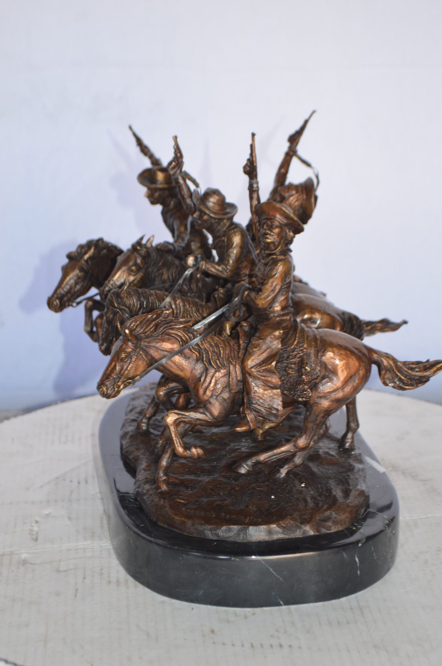 Coming Thru The Rye Small Remington Replica - Orrville Marble Base Bronze Statue, 14"L x 9"W x 13"H