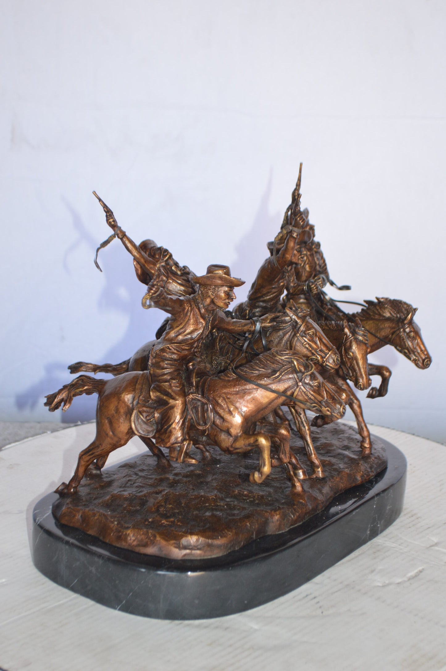 Coming Thru The Rye Small Remington Replica - Orrville Marble Base Bronze Statue, 14"L x 9"W x 13"H