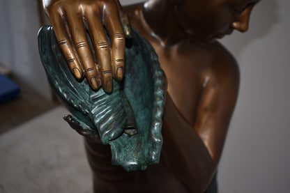 Girl With a Shell Fountain Bronze Statue Size: 18" x 19" x 52"H
