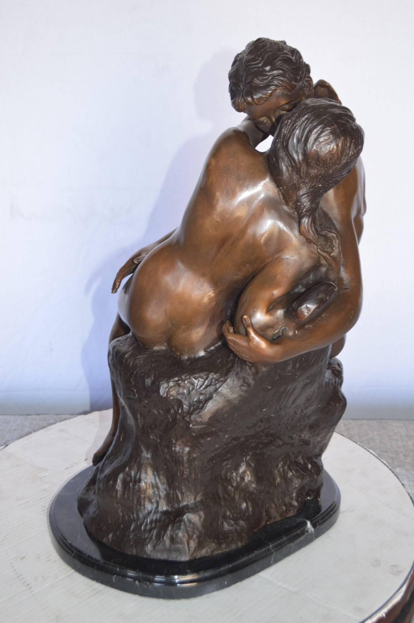 The Kiss replica by Rodin Medium Bronze Statue -  Size: 15"L x 14"W x 22"H.
