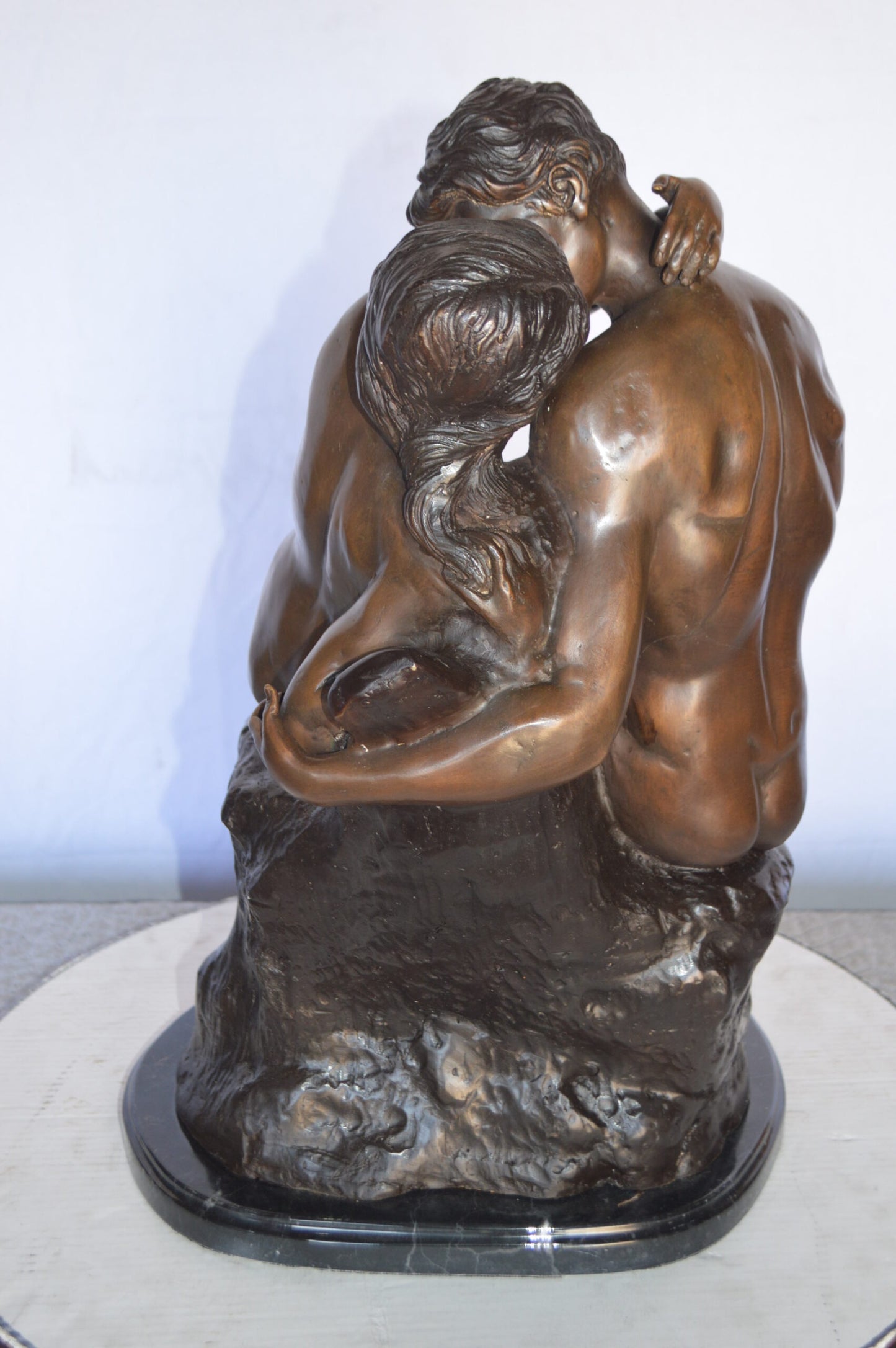 The Kiss replica by Rodin Medium Bronze Statue -  Size: 15"L x 14"W x 22"H.